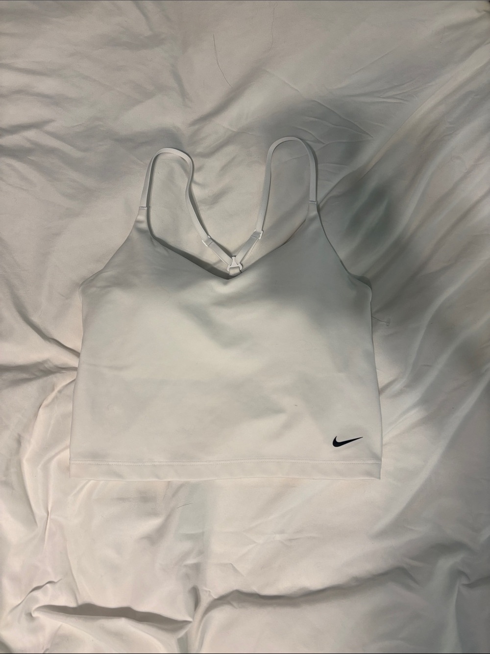 Nike White Spaghetti-Strap Sports Crop with Swoosh
